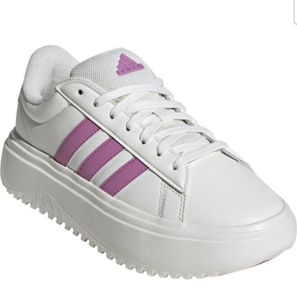 adidas Shoes - adidas White Platform Sneaker with Pink Stripes